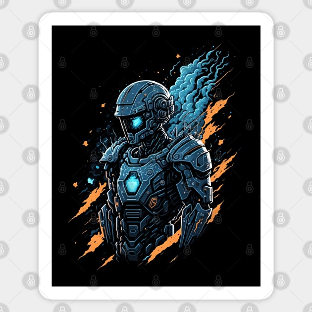 Futuristic Mecha Human with Striking Illustration Sticker by onsyourtee